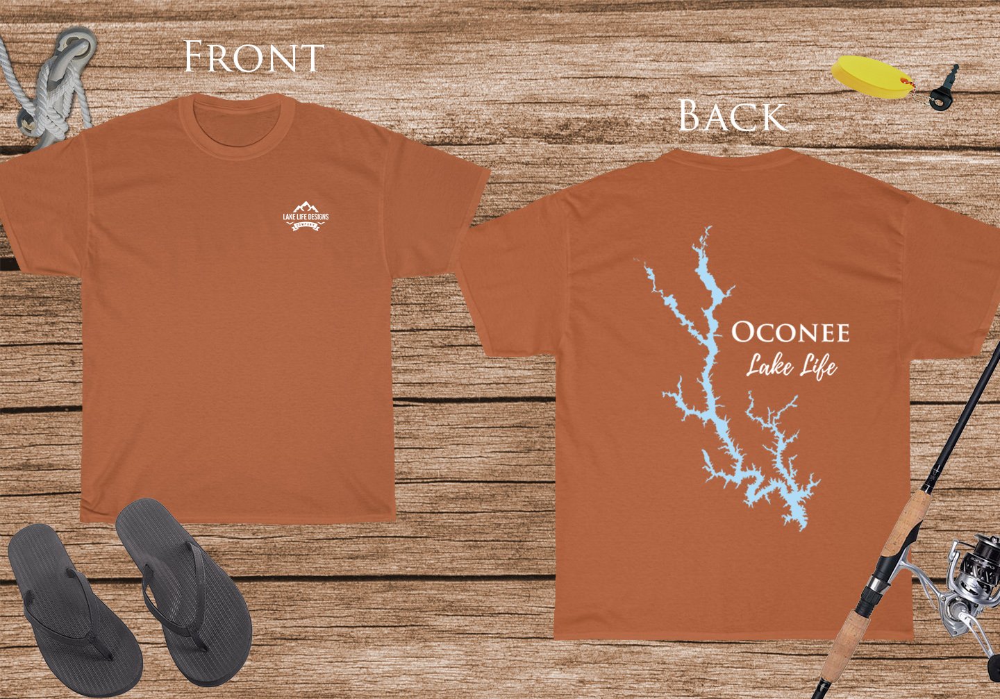 Oconee Lake Life - Cotton Short Sleeved - FRONT & BACK PRINTED - Short Sleeved Cotton Tee - Georgia Lake