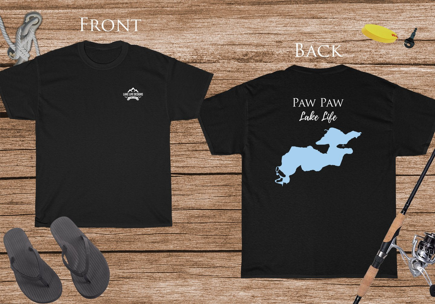 Paw Paw Lake Life - Cotton Short Sleeved - FRONT & BACK PRINTED - Short Sleeved Cotton Tee - Michigan Lake