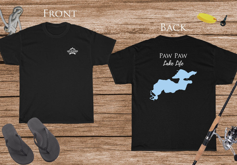 Paw Paw Lake Life - Cotton Short Sleeved - FRONT & BACK PRINTED - Short Sleeved Cotton Tee - Michigan Lake