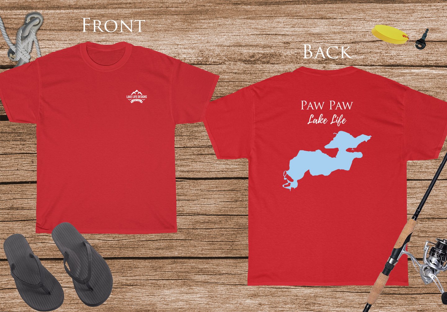 Paw Paw Lake Life - Cotton Short Sleeved - FRONT & BACK PRINTED - Short Sleeved Cotton Tee - Michigan Lake