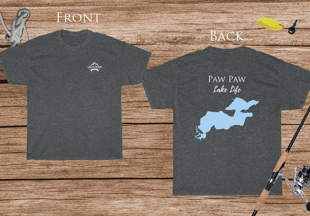 Paw Paw Lake Life - Cotton Short Sleeved - FRONT & BACK PRINTED - Short Sleeved Cotton Tee - Michigan Lake