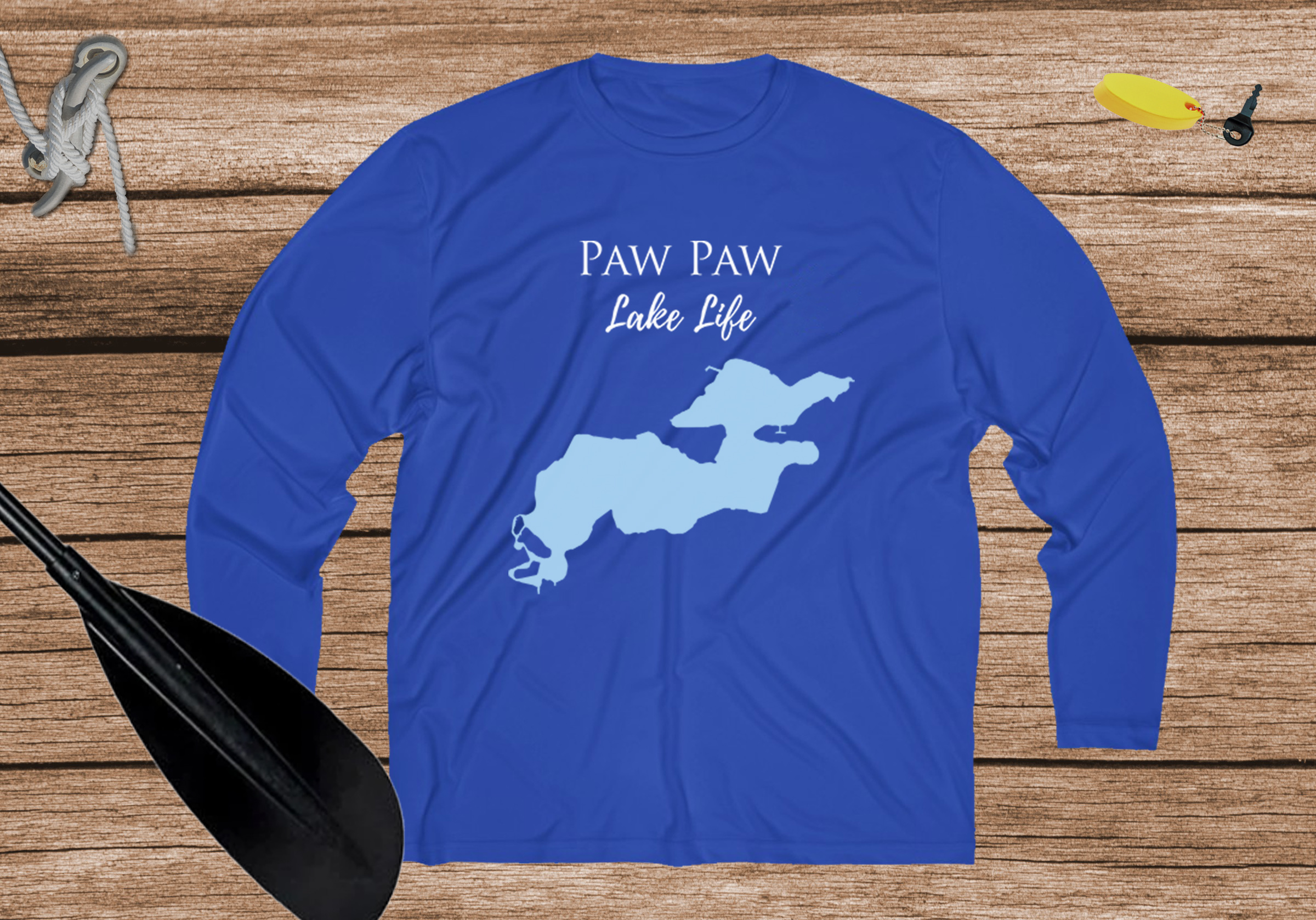 Paw Paw Lake Life Dri-fit Boating Shirt - Breathable Material- Men's Long Sleeve Moisture Wicking Tee - Michigan Lake