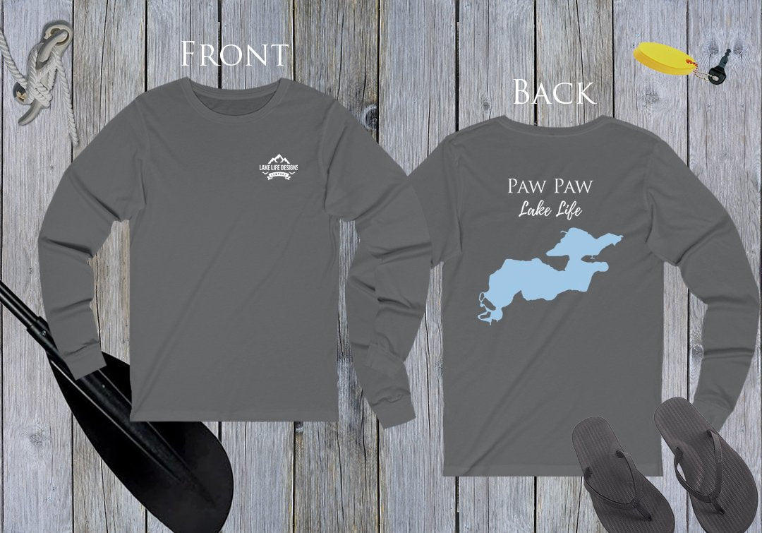 Paw Paw Lake Life Unisex Cotton Jersey Long Sleeve Tee - Back Printed - Michigan Lake