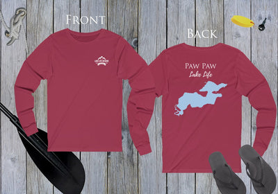 Paw Paw Lake Life Unisex Cotton Jersey Long Sleeve Tee - Back Printed - Michigan Lake