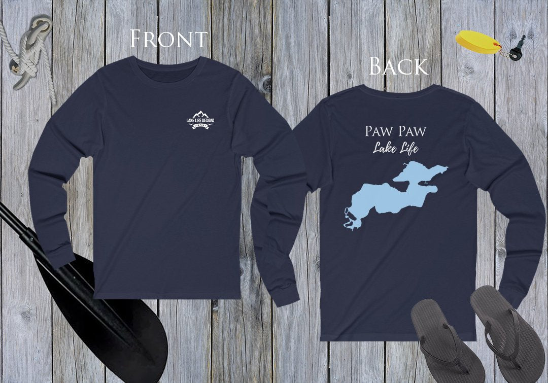 Paw Paw Lake Life Unisex Cotton Jersey Long Sleeve Tee - Back Printed - Michigan Lake