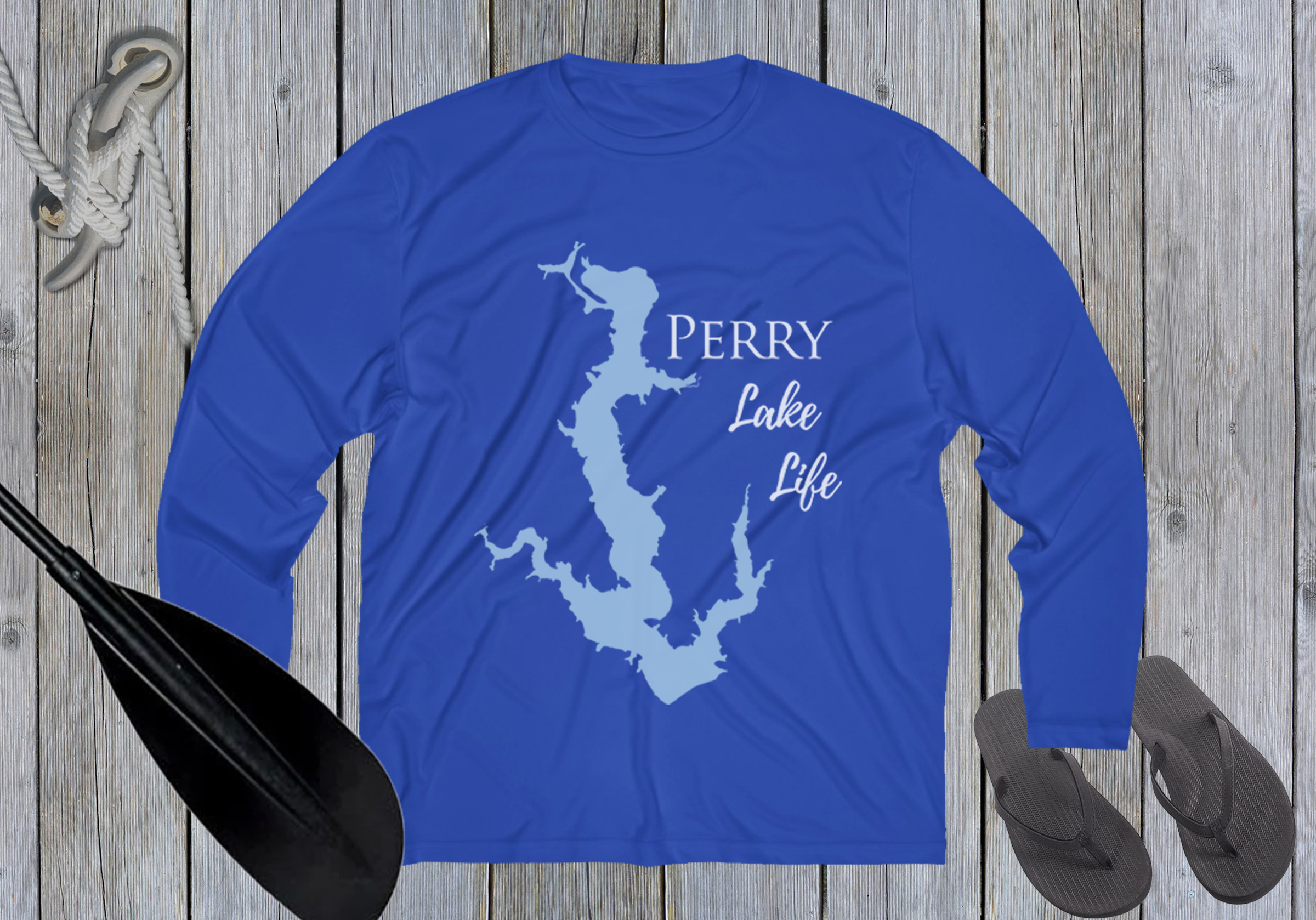 Perry Lake Life Dri-fit Boating Shirt - Breathable Material- Men's Long Sleeve Moisture Wicking Tee - Kansas Lake