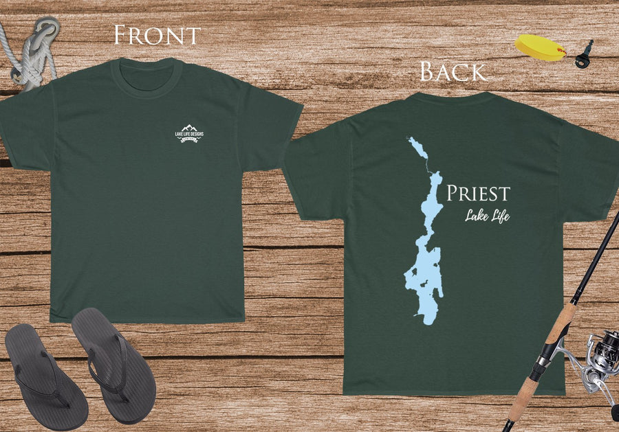 Priest Lake Life - Cotton Short Sleeved - FRONT & BACK PRINTED - Short Sleeved Cotton Tee - Idaho Lake
