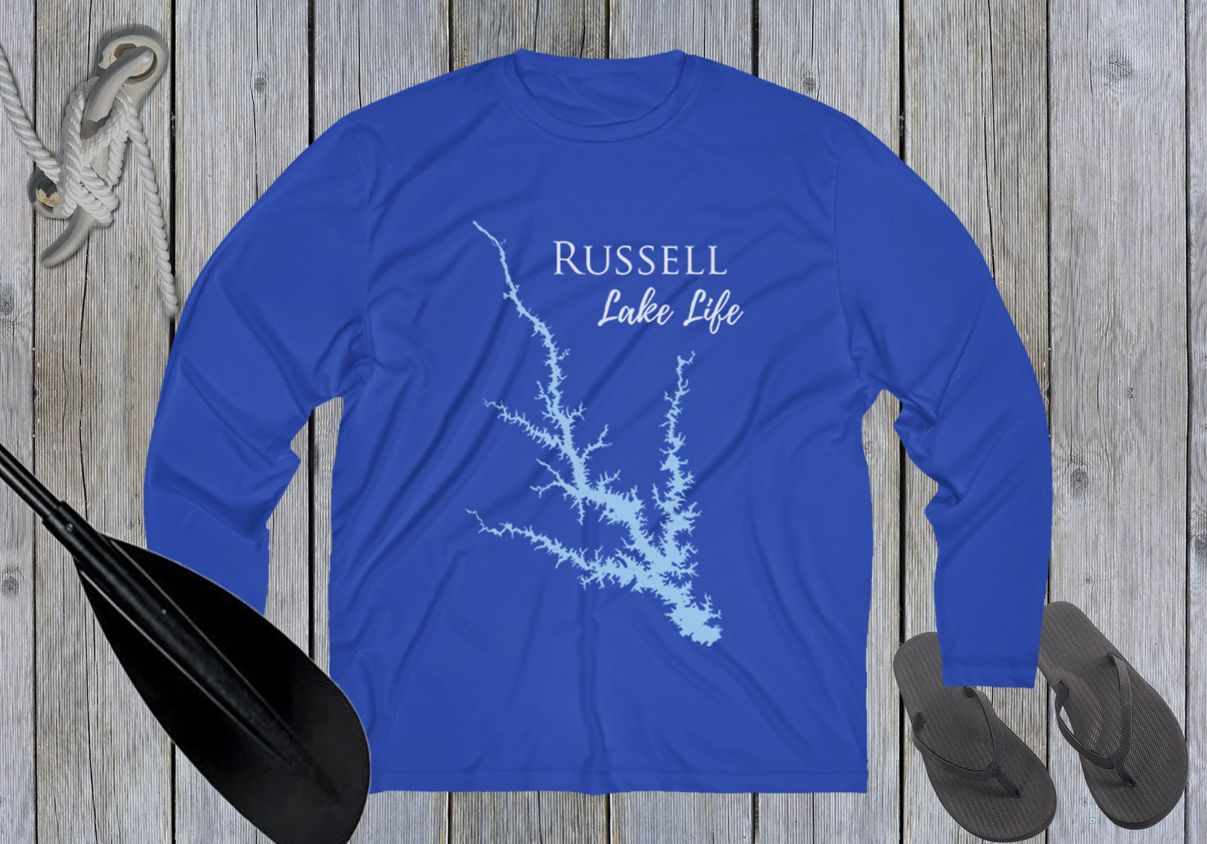 Russell Lake Life Dri-fit Boating Shirt - Breathable Material- Men's Long Sleeve Moisture Wicking Tee - Georgia & South Carolina Lake