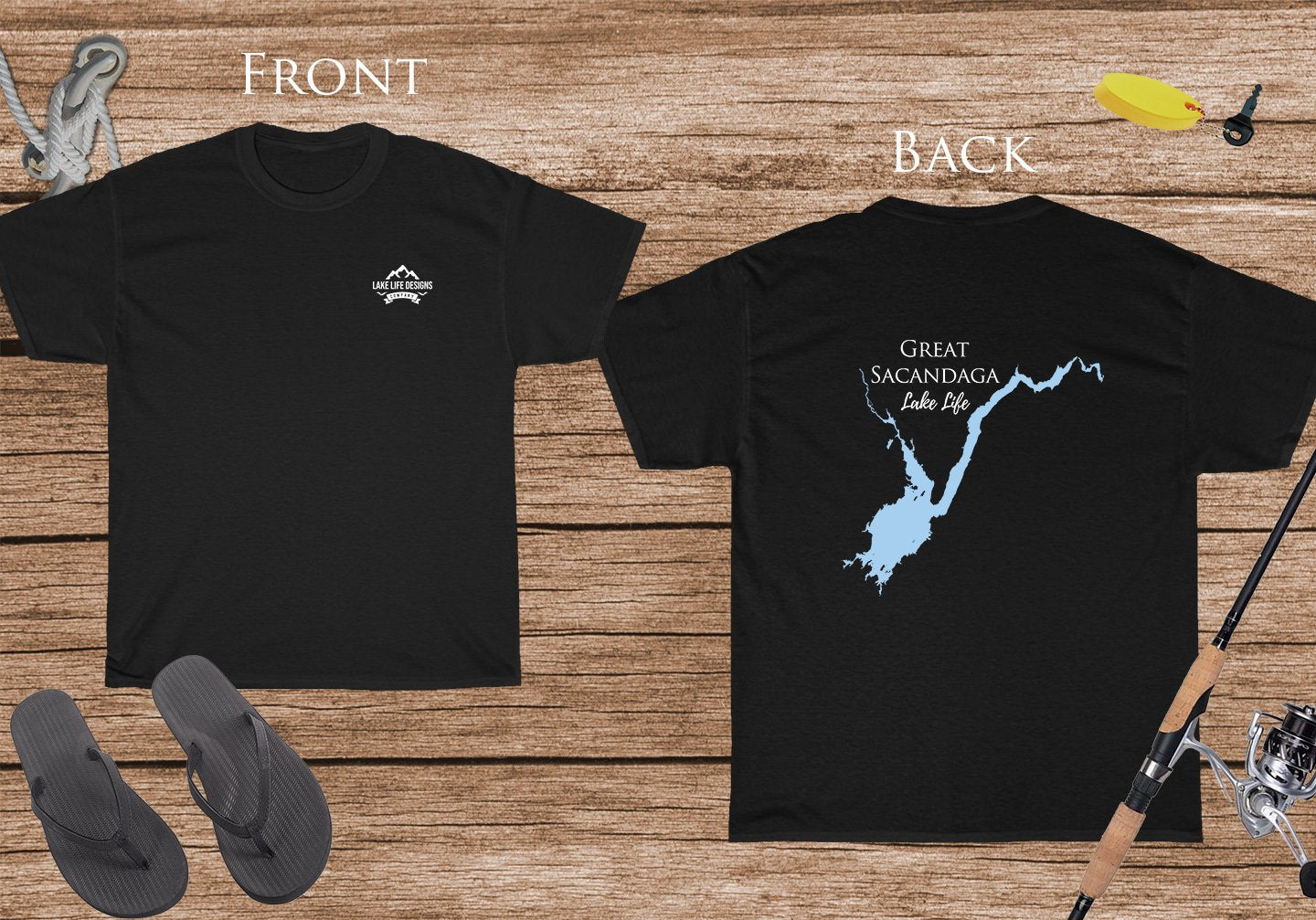 Great Sacandaga Lake Life - Cotton Short Sleeved - FRONT & BACK PRINTED - Short Sleeved Cotton Tee - New York Lake