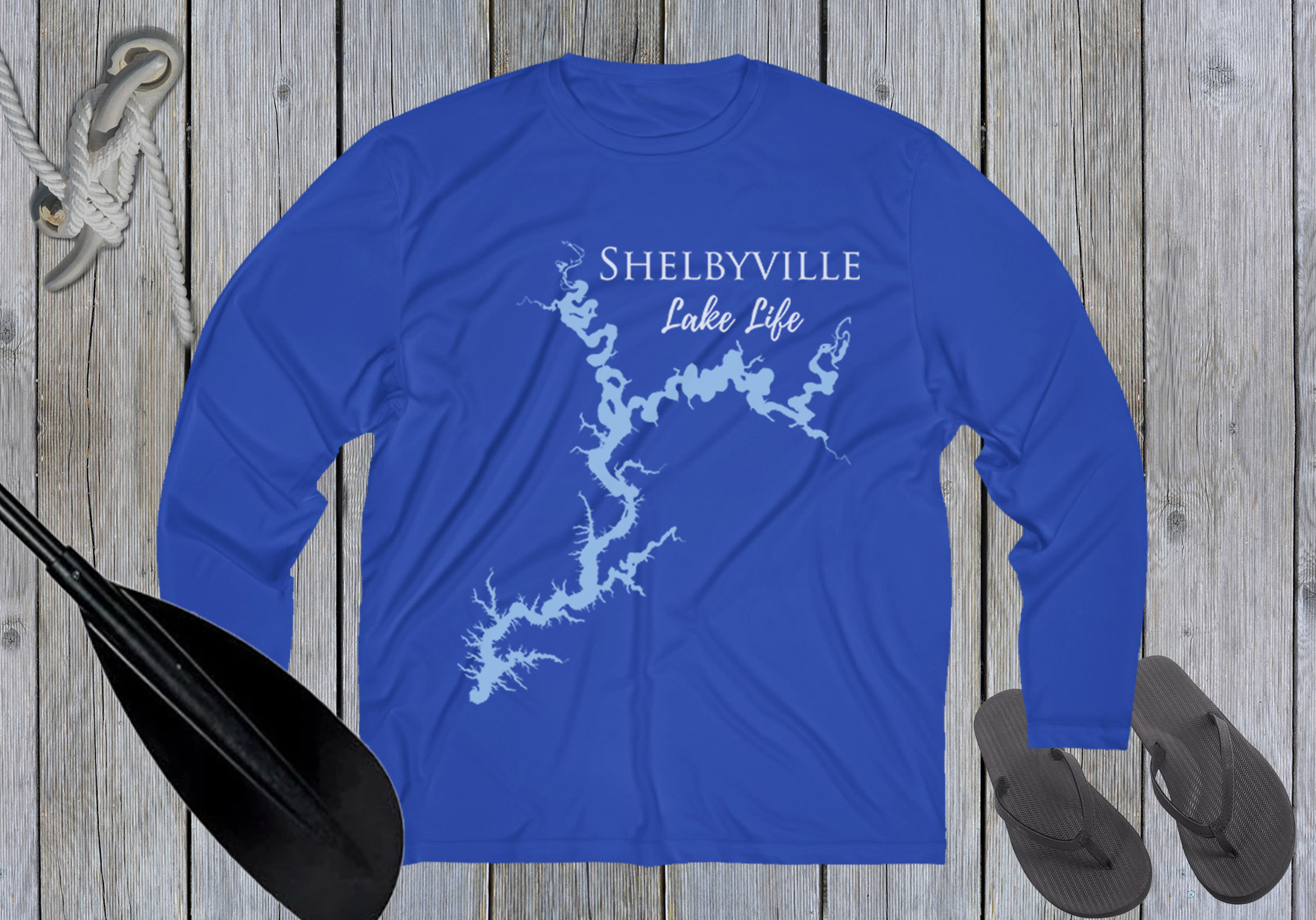 Shelbyville Lake Life Dri-fit Boating Shirt - Breathable Material- Men's Long Sleeve Moisture Wicking Tee - Illinois Lake