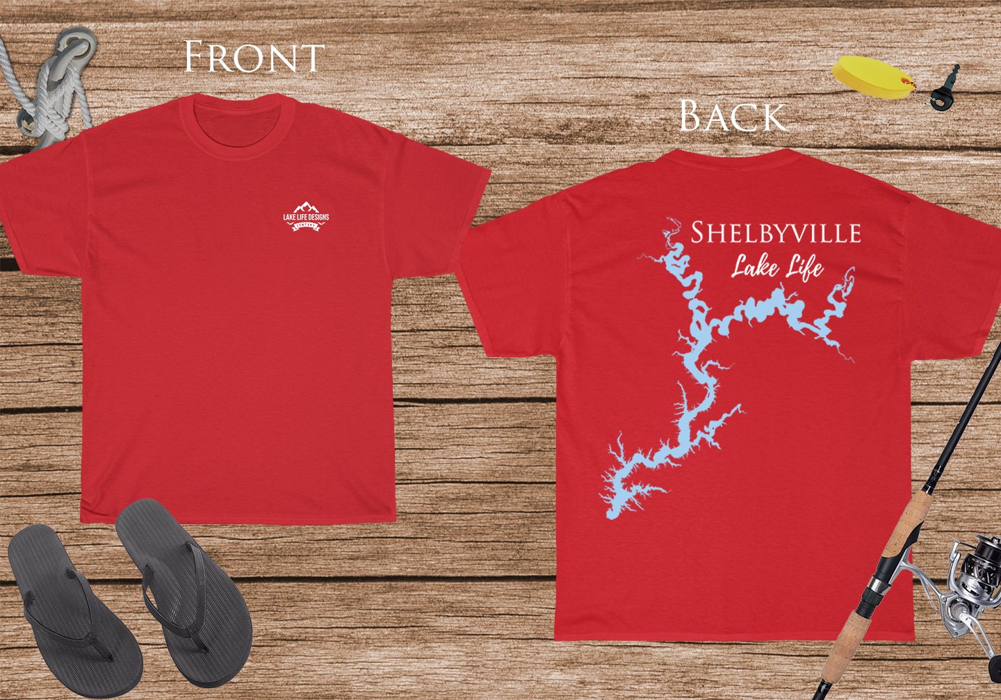 Shelbyville Lake Life - Cotton Short Sleeved - FRONT & BACK PRINTED - Short Sleeved Cotton Tee - Illinois Lake