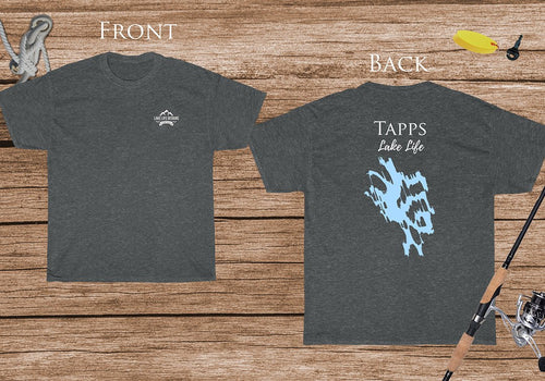 Tapps Lake Life - Cotton Short Sleeved - FRONT & BACK PRINTED - Short Sleeved Cotton Tee -  Washington Lake