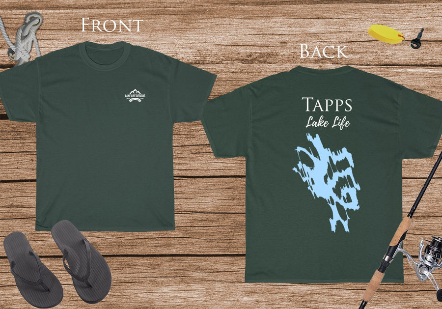 Tapps Lake Life - Cotton Short Sleeved - FRONT & BACK PRINTED - Short Sleeved Cotton Tee -  Washington Lake