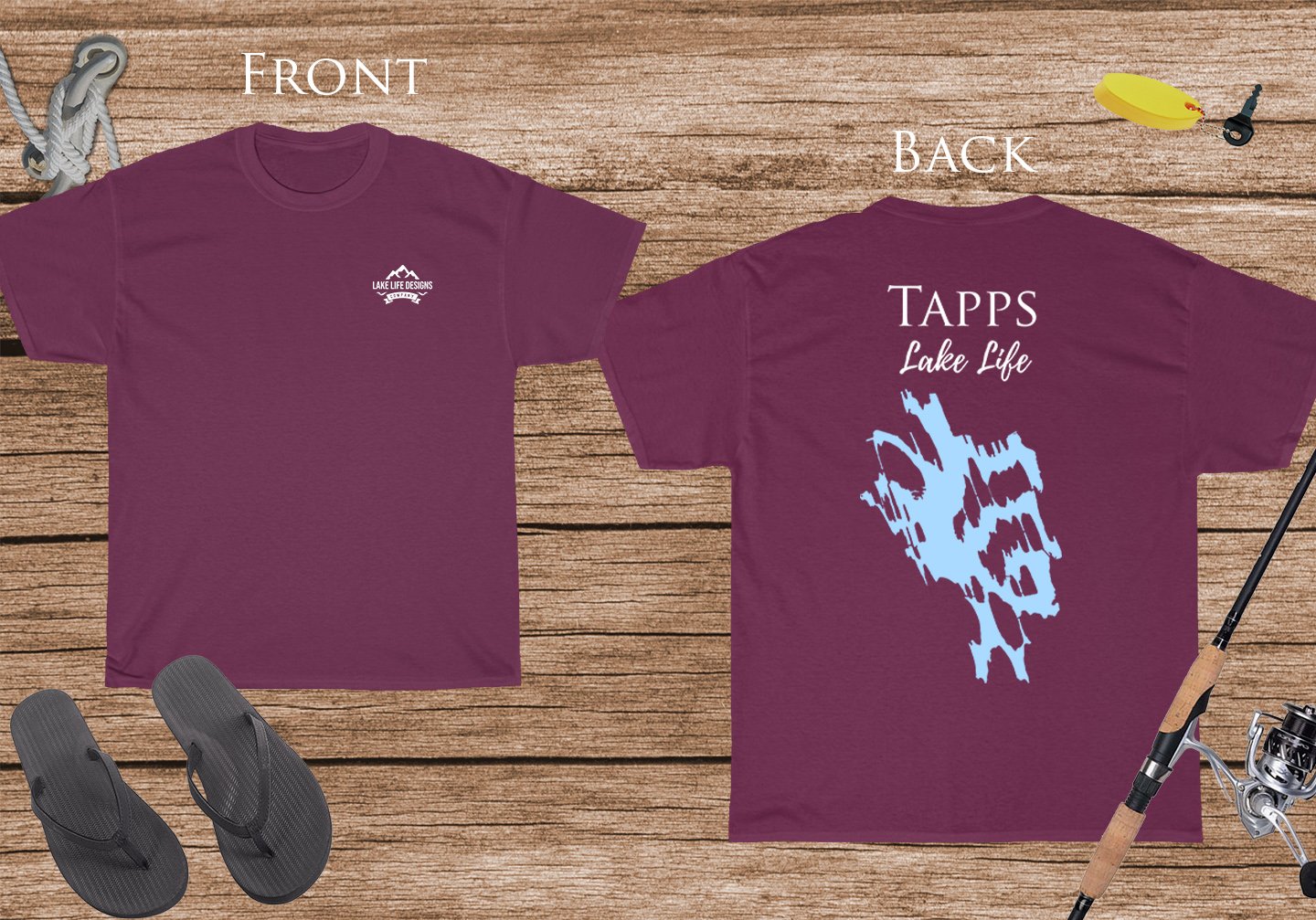 Tapps Lake Life - Cotton Short Sleeved - FRONT & BACK PRINTED - Short Sleeved Cotton Tee -  Washington Lake