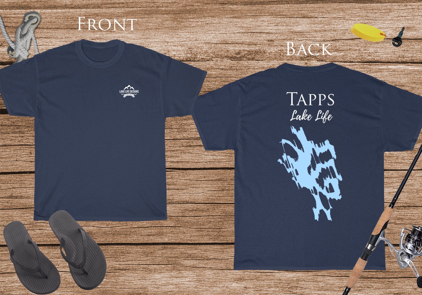 Tapps Lake Life - Cotton Short Sleeved - FRONT & BACK PRINTED - Short Sleeved Cotton Tee -  Washington Lake