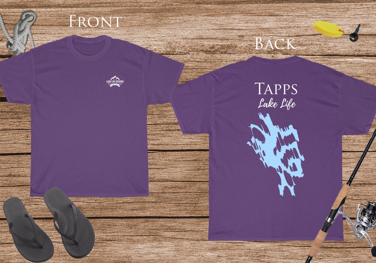Tapps Lake Life - Cotton Short Sleeved - FRONT & BACK PRINTED - Short Sleeved Cotton Tee -  Washington Lake