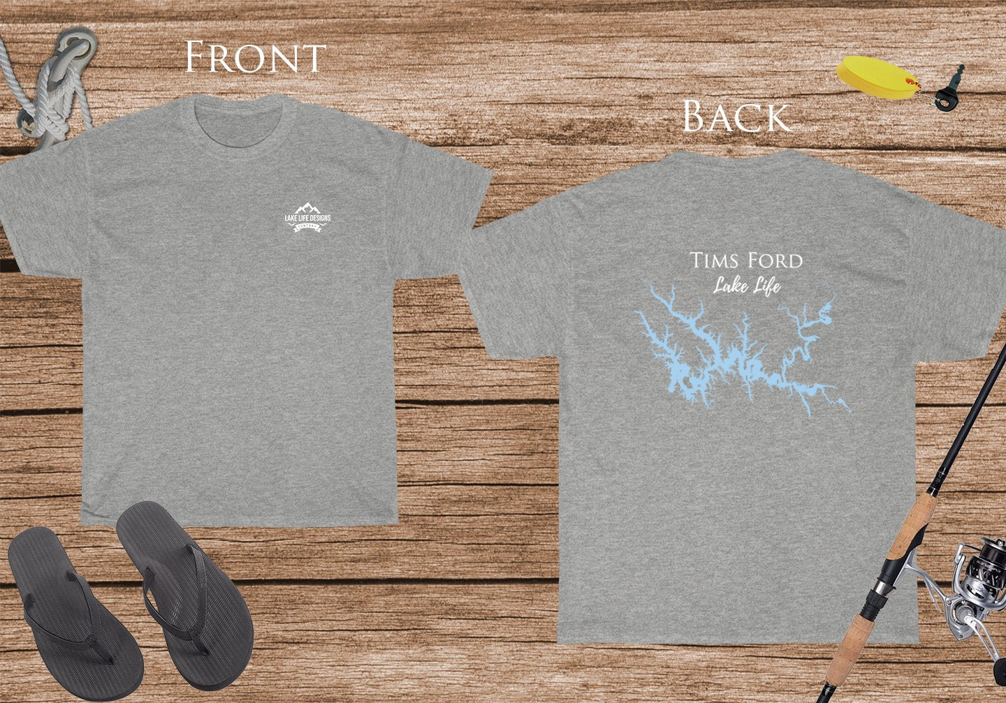 Tims Ford Lake Life - Cotton Short Sleeved - FRONT & BACK PRINTED - Short Sleeved Cotton Tee - Tennessee Lake