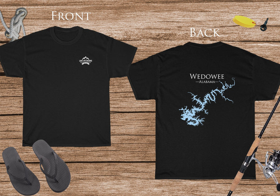 Lake Wedowee - Cotton Short Sleeved - FRONT & BACK PRINTED - Short Sleeved Cotton Tee - Alabama Lake