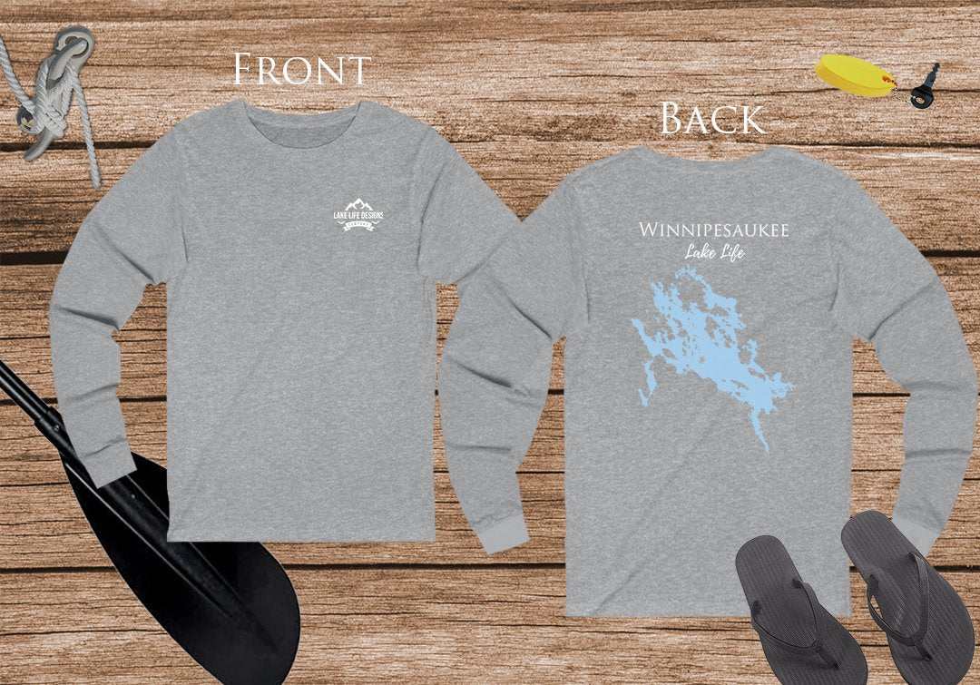 Winnipesaukee Lake Life Unisex Cotton Jersey Long Sleeve Tee - Back Printed - New Hampshire Lake