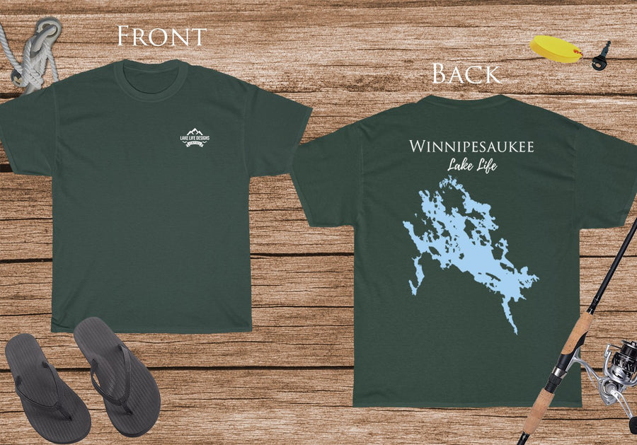 Winnipesaukee Lake Life - Cotton Short Sleeved - FRONT & BACK PRINTED - Short Sleeved Cotton Tee - New Hampshire Lake