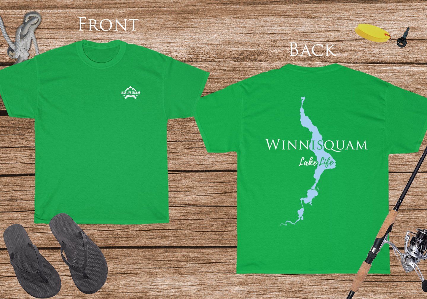 Winnisquam Lake Life - Cotton Short Sleeved - FRONT & BACK PRINTED - Short Sleeved Cotton Tee - New Hampshire Lake